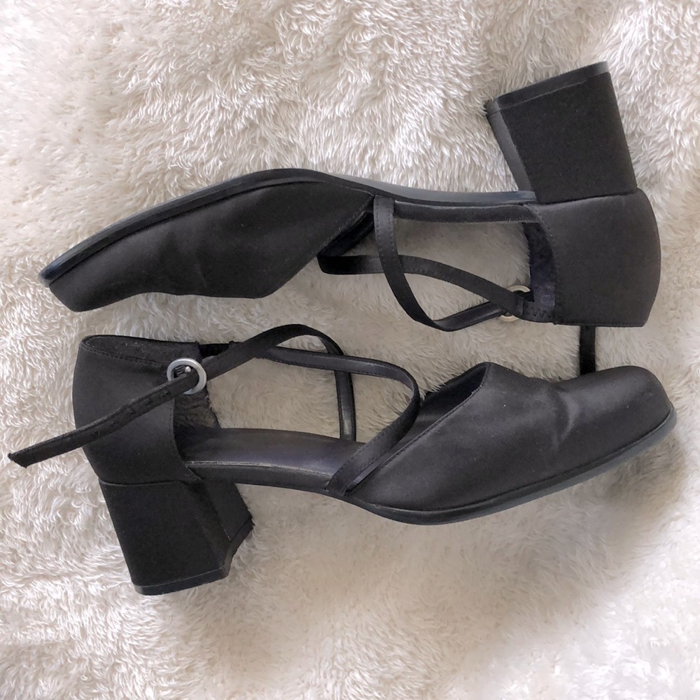 Vintage UNLISTED black satin block heel shoes